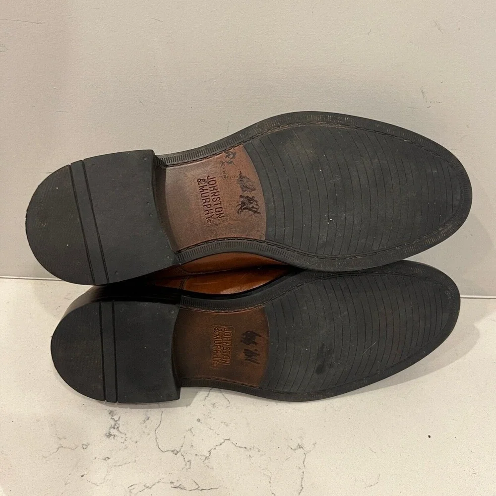 JJohnston & Murphy Dress Shoes Mens 9 Tabor‎ Plain Toe Tan Calfskin Leather